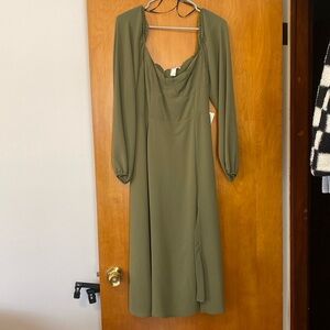 Sweetheart Peasant Dress Olive Green